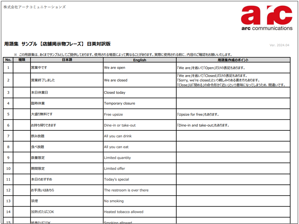 用語集 【店舗掲示物フレーズ】